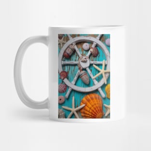 White Ships Wheel And Seashells Mug